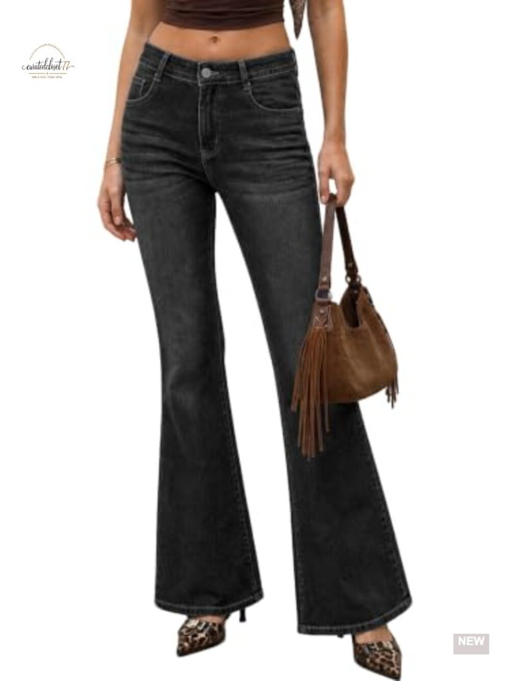 Women's Flare Jeans High Waisted Stretchy Knit Denim Bell Bottom Pants